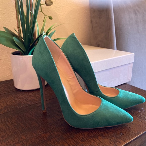 New Eldof Green Suede High Heels Size 6 - Picture 10 of 10